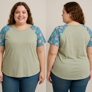 Women’s Raglan Sleeve Top – Size XXL New Sage Floral